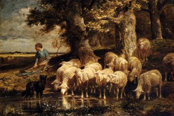 埃米爾 查爾斯 雅尅 A Shepherdess With Her Flock